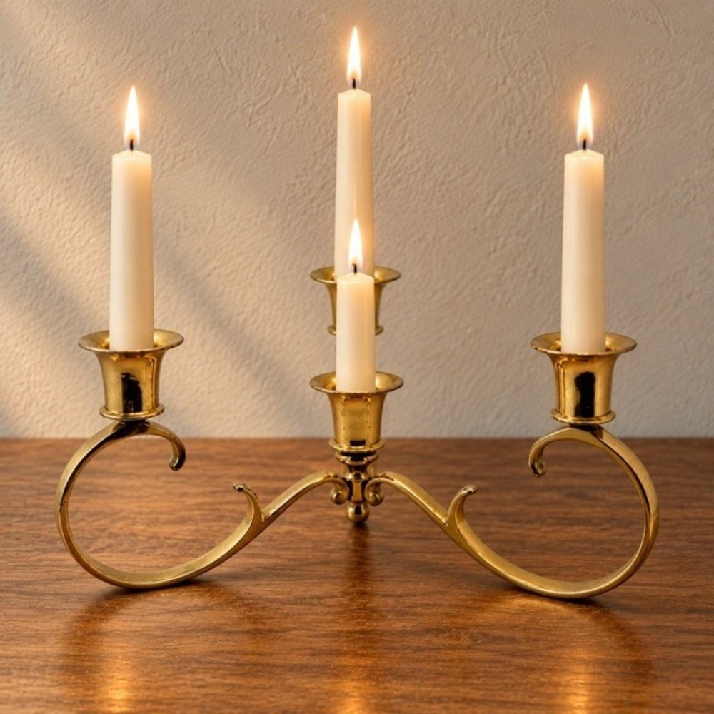 Vintage Brass 4-Light Candelabra Made in India 10" Scroll Candle Holder